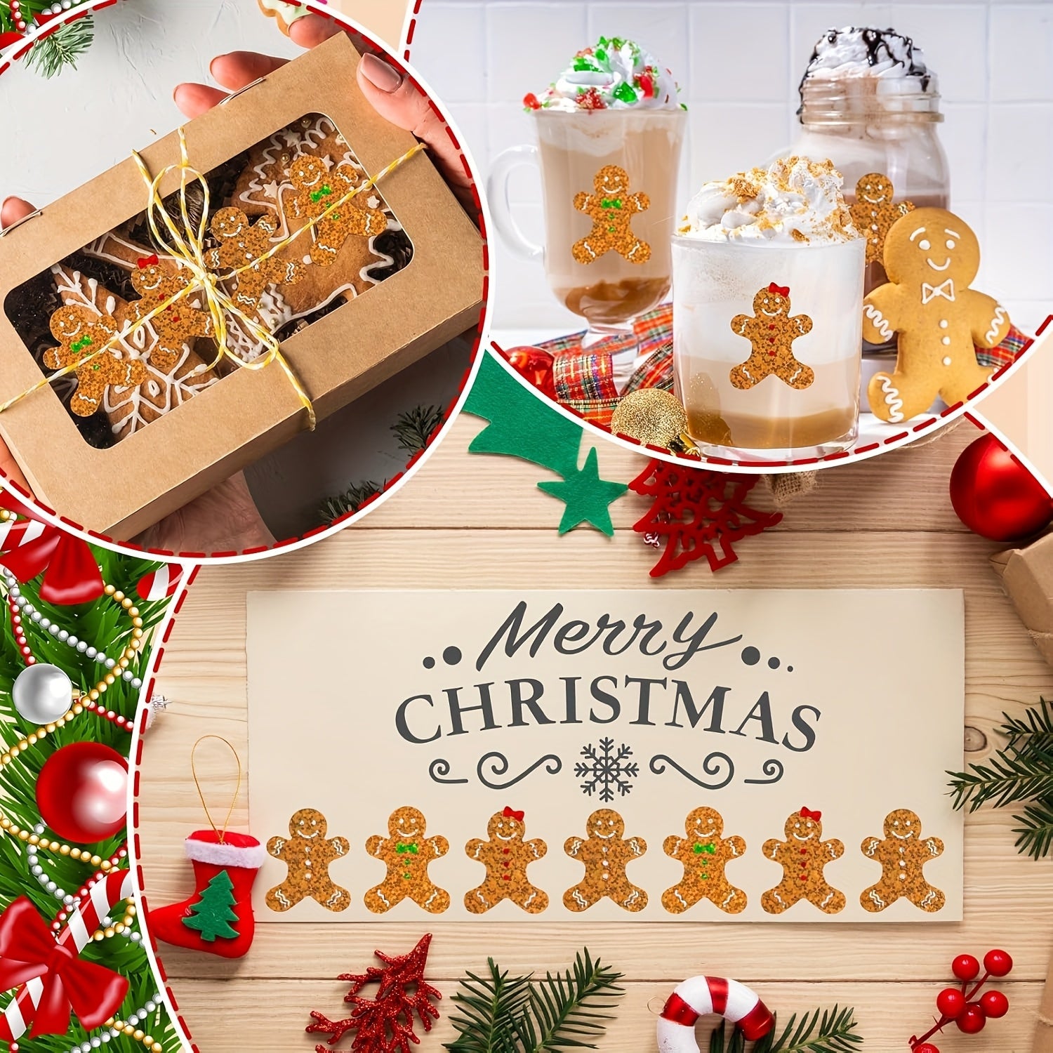 500pcs Gingerbread Sticker Roll - Colorful Biscuit Shape Self Adhesive Sticker