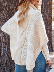  Solid Cable Bat Sleeve Turtle Neck Jumper