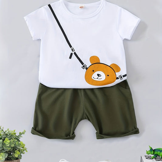 Boys Bear Casual Outfit Round Neck T shirt & Shorts Summer Clothes Sets