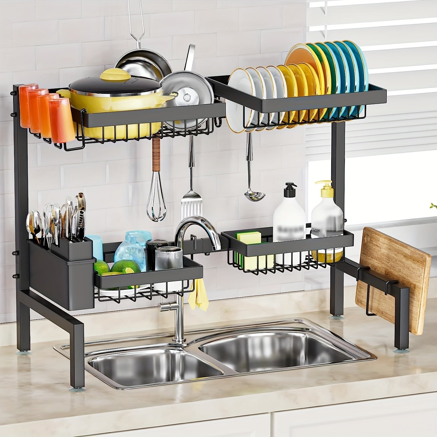 2-tier Tableware & Seasoning Rack for Kitchen, Sink Drying Rack Countertop