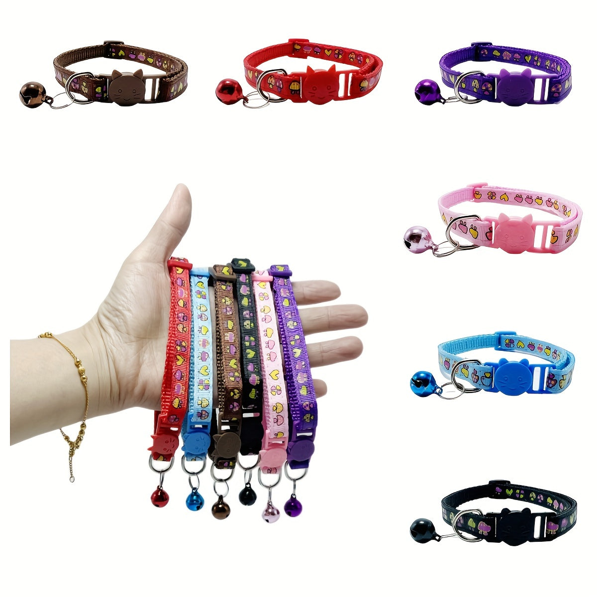 6pcs Cat Collar Set Safety Quick Release With Bells Perfect Pet Accessories