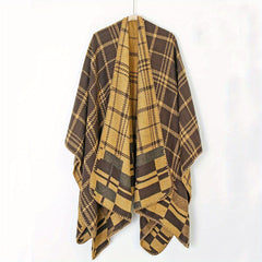 Geometric Plaid Jacquard Shawl Wrap Boho Cape