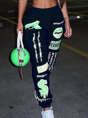  Graffiti Print High Rise Jogger Pants