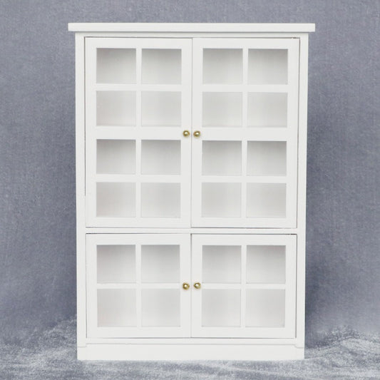 1:12 Scale Dollhouse Cabinet with Grey Glass Panels Golden Handles
