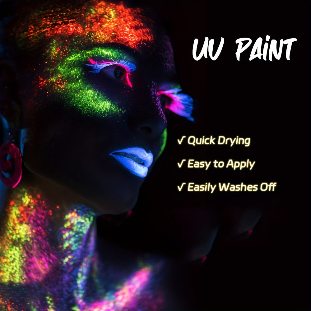 8 Pcs Glow In The Dark Body And Face Paint Blacklight Neon Body Paint Washable