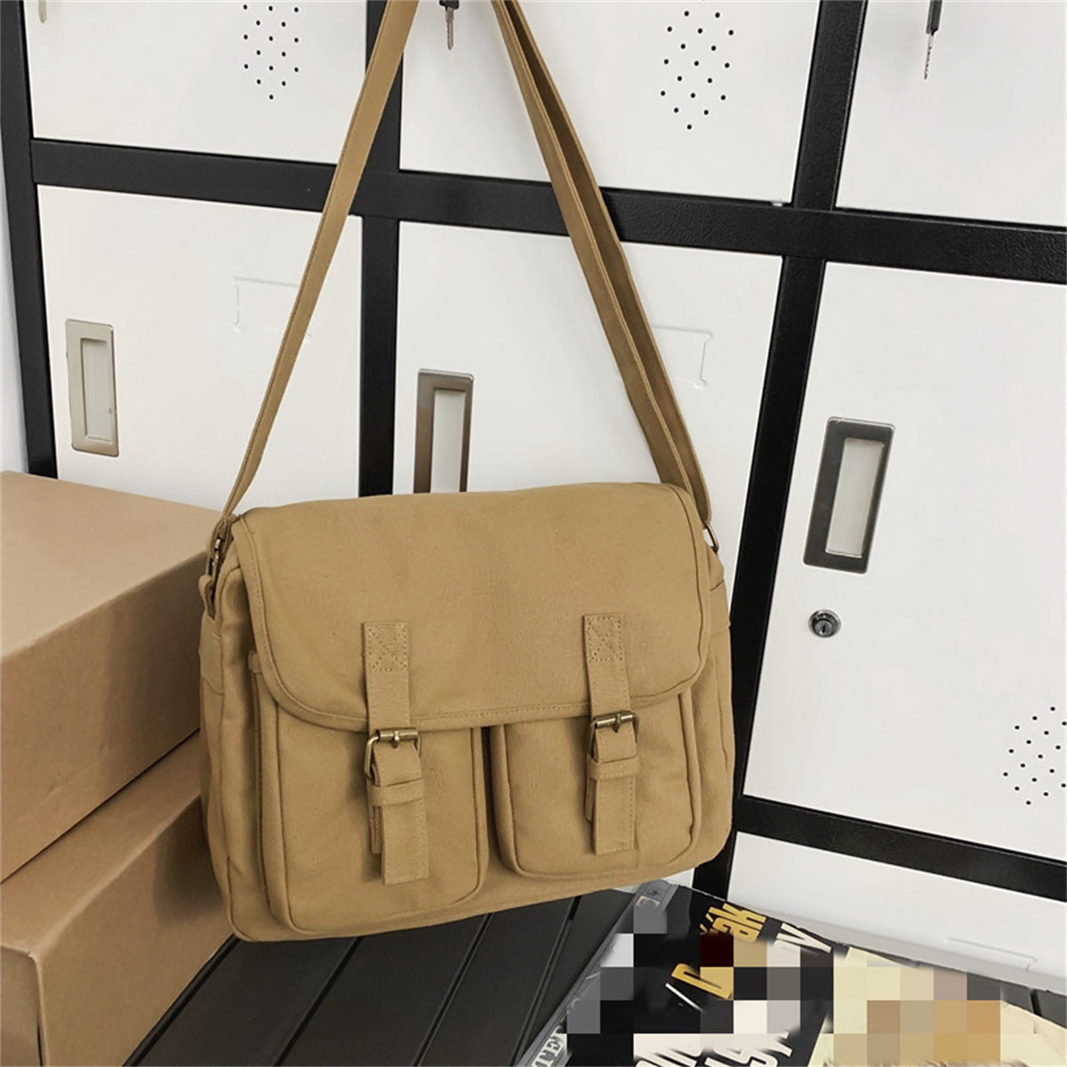 Men's Canvas Casual Messenger Bag Large Capacity Crossbody Bag