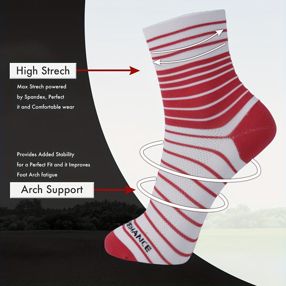 5 Pairs Men's Striped Pattern Sports Socks - Athletic Quarter Socks