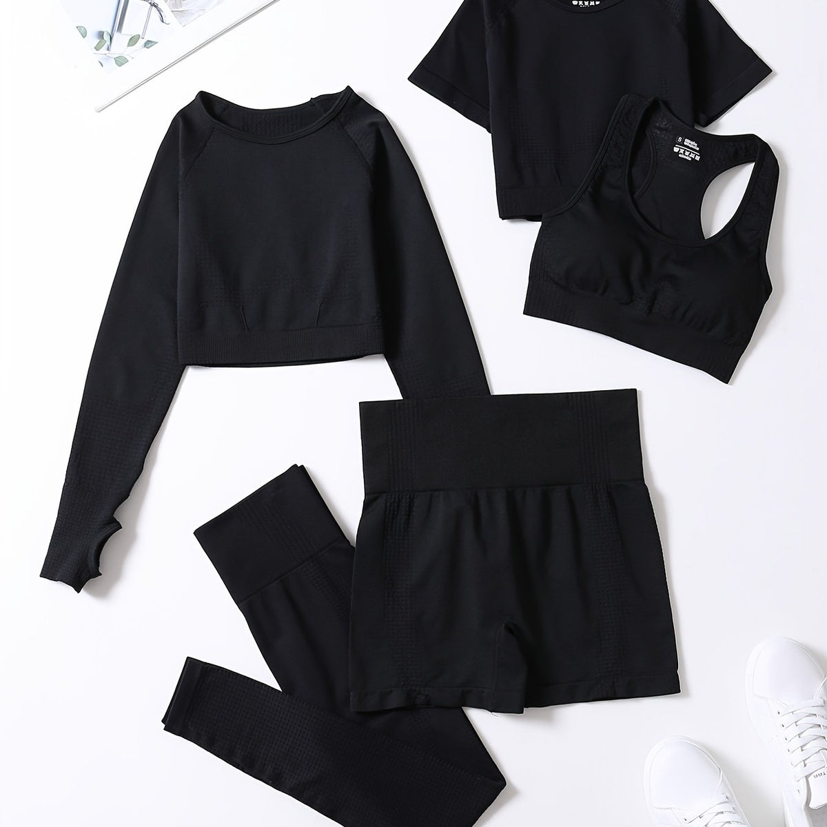 5pcs Seamless Yoga Suits Tank Top & Cropped Top & Long S
