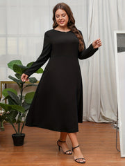 Women's Plus Solid Long Sleeve Round Neck Medium Stretch Dress