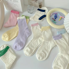 3 Pack Colorblock Crew Socks for Women