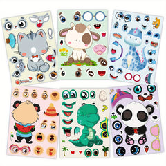 6pcs Animal Puzzle Stickers Educational DIY Face Changing Stickers