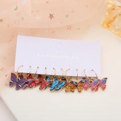 5 Pairs Colorful Butterfly Drop Earrings Set