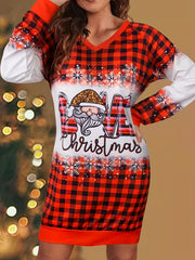  Christmas Dress Women's Plaid & Santa Claus Print Midi Dress