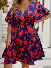  Floral Print Flutter Sleeve Midi Dress