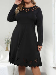 Solid Hollow Out A Line Midi Dress Women's Plus