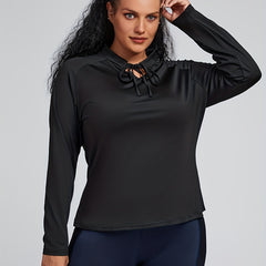  Solid Long Sleeve Quick Drying Keyhole Tie Top