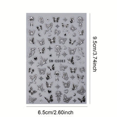Metal Butterfly Nail Art Stickers with Red Rose Decals 3D and Silver Designs