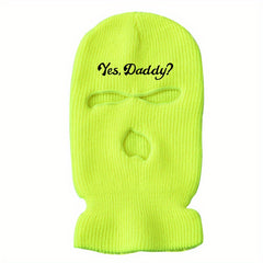 Winter Warm Knit Ski Mask Embroidery Windproof Balaclava Neck Gaiter