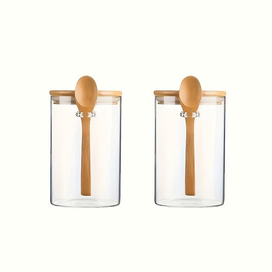 4pcs Sealed Glass Jars With Lids And Spoons Candy Jars Transparent Spice Jars