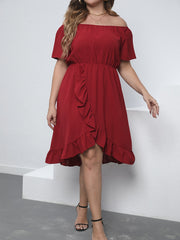 Off Shoulder Ruffle Trim Midi Dress Plus Size