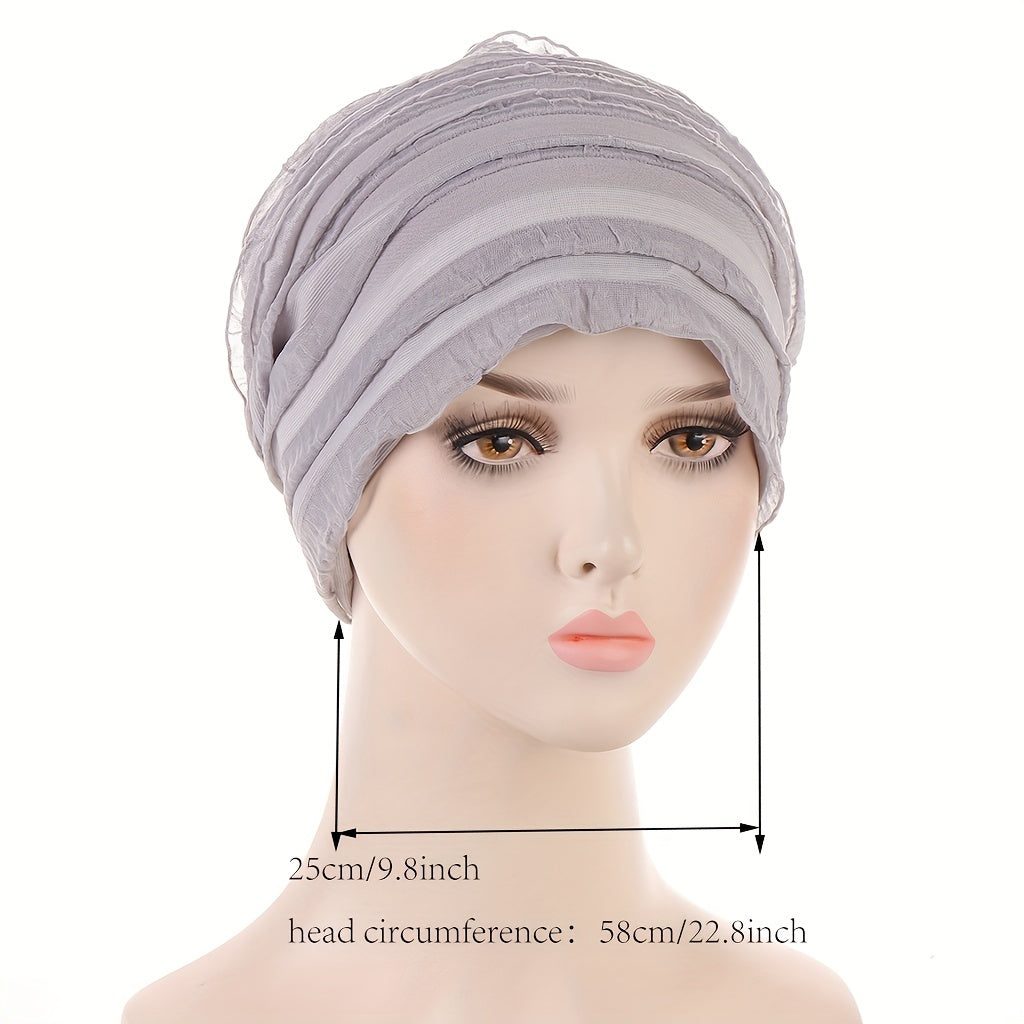 Ruffles Pleated Turban Cap Elastic Head Wrap Lightweight Hijab Beanie