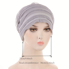 Ruffles Pleated Turban Cap Elastic Head Wrap Lightweight Hijab Beanie