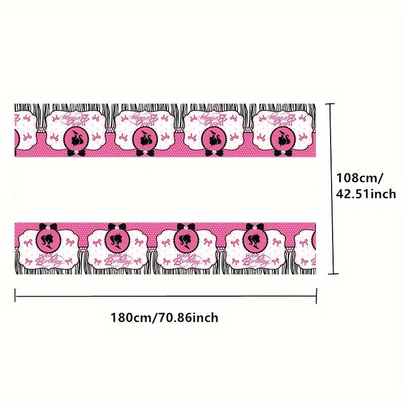Pink Happy Birthday Tablecloth Princess Themed Party Supply Wedding Tea Party