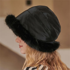 Fluffy Faux Fur Winter Bucket Hat for Women