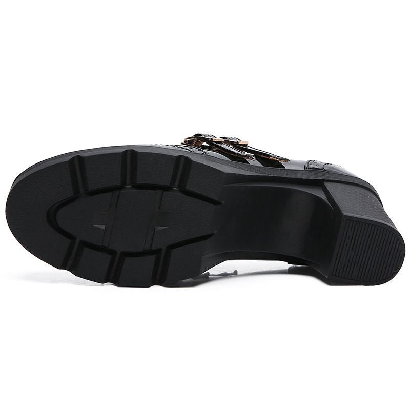 Women's Buckle Strap High Heel Mary Jane Patent Leather Chunky Heels