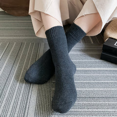 Solid Ribbed Thermal Crew Socks for Fall Winter
