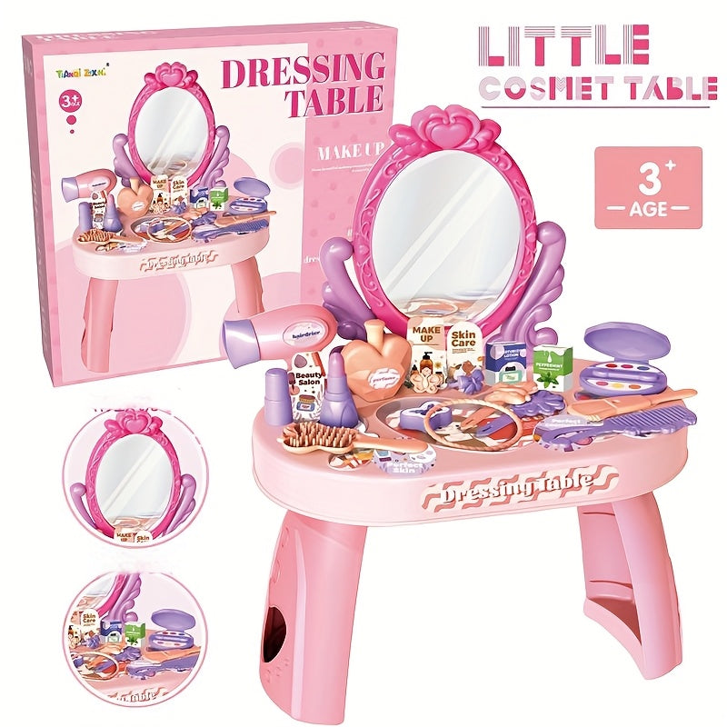 30pcs Kids Princess Dress Up Toy Set with Hair Dryer Lipstick Ponytail