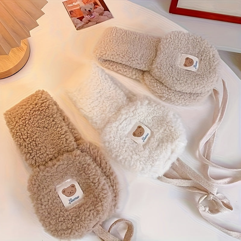 Warm Beige Teddy Bear Ear Warmers for Women