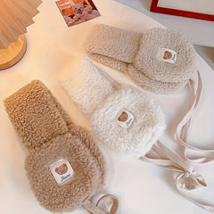 Warm Beige Teddy Bear Ear Warmers for Women