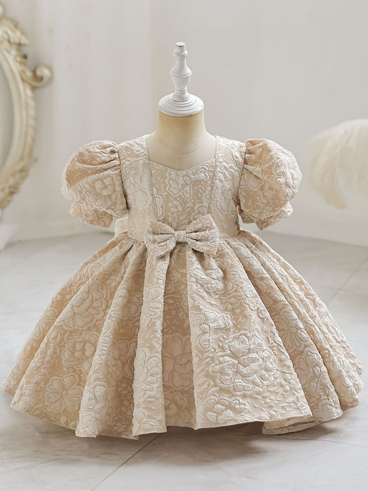 Girls' Princess Dress With Puff Sleeve and Bow Front Tutu Gown