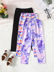 5pcs Girls' Camo Tie Dye Slim Fit Legging Pants Set