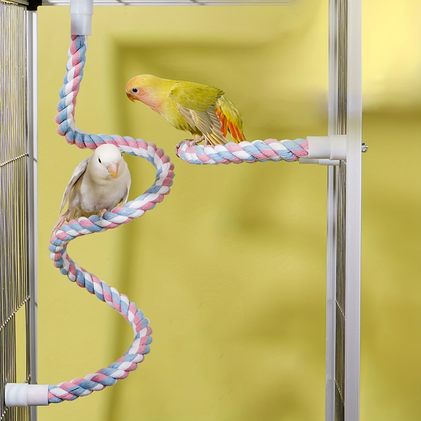 Parrot Cage Toy Spiral Chewing Bar Cotton Rope Swing for Budgies & Parakeets