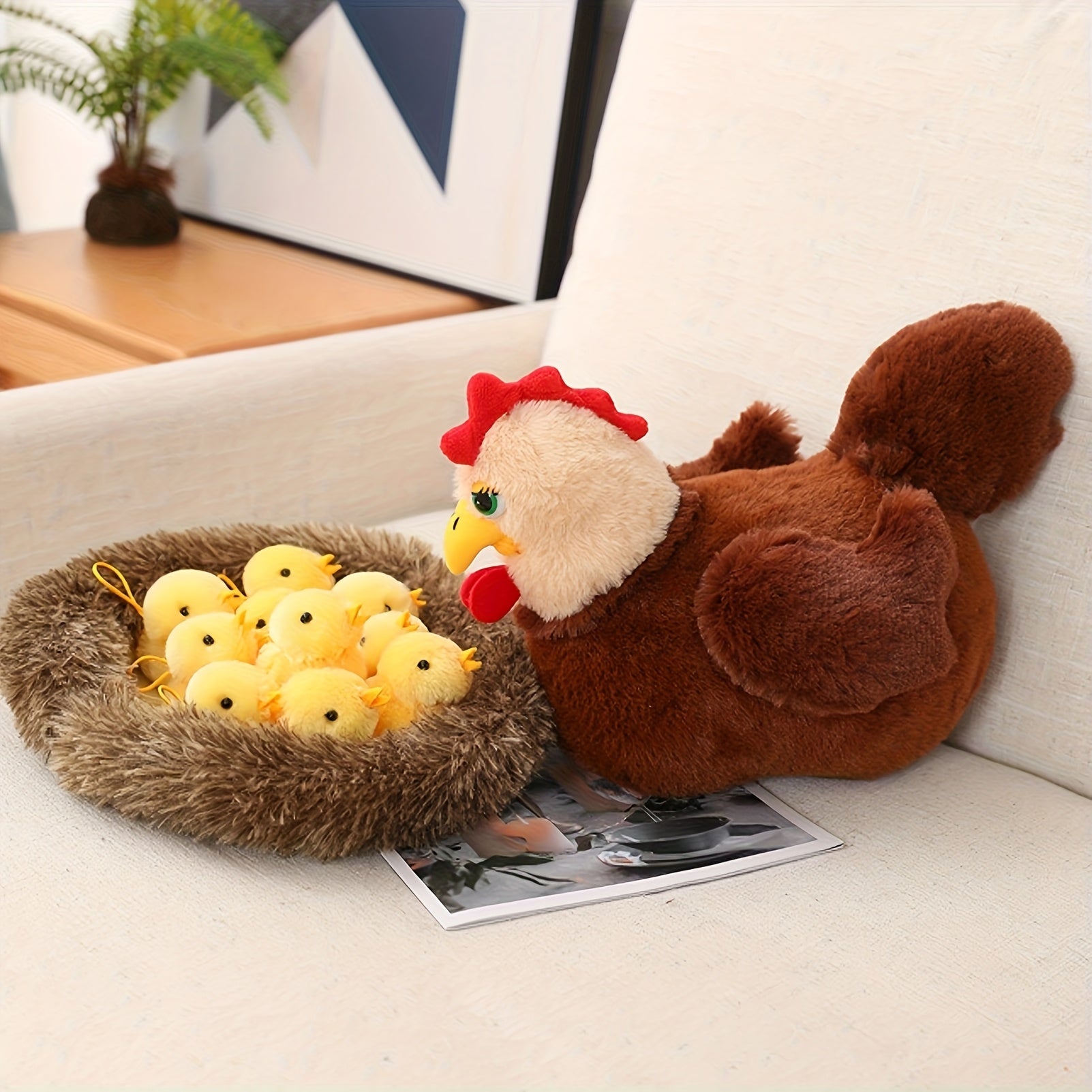 Chicken Hen Plush with Henhouse & 10 Chicks Surprise