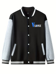 V Letter Print Snake Pattern Graphic Baseball Jacket Men's Clothes