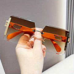 Square Sunglasses Rimless Cut Edge Retro Glasses Y2K Fashion Sunscreen