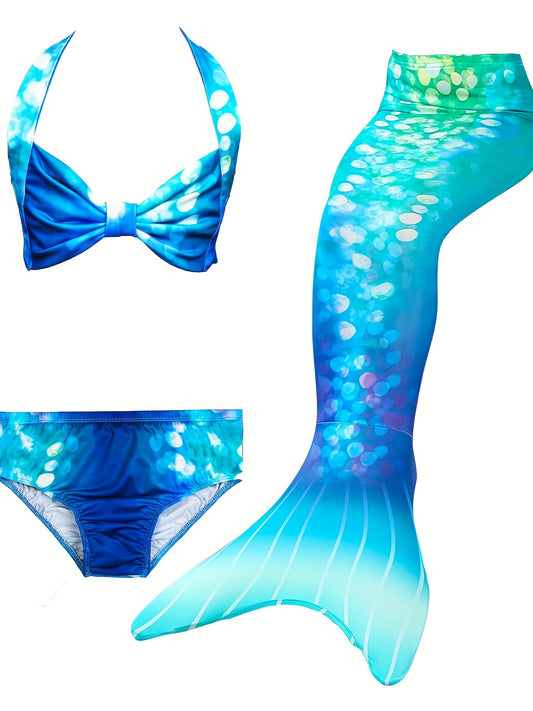 Girl's Mermaid Swimsuit 3pcs Halter Bikini & Mermaid Tail