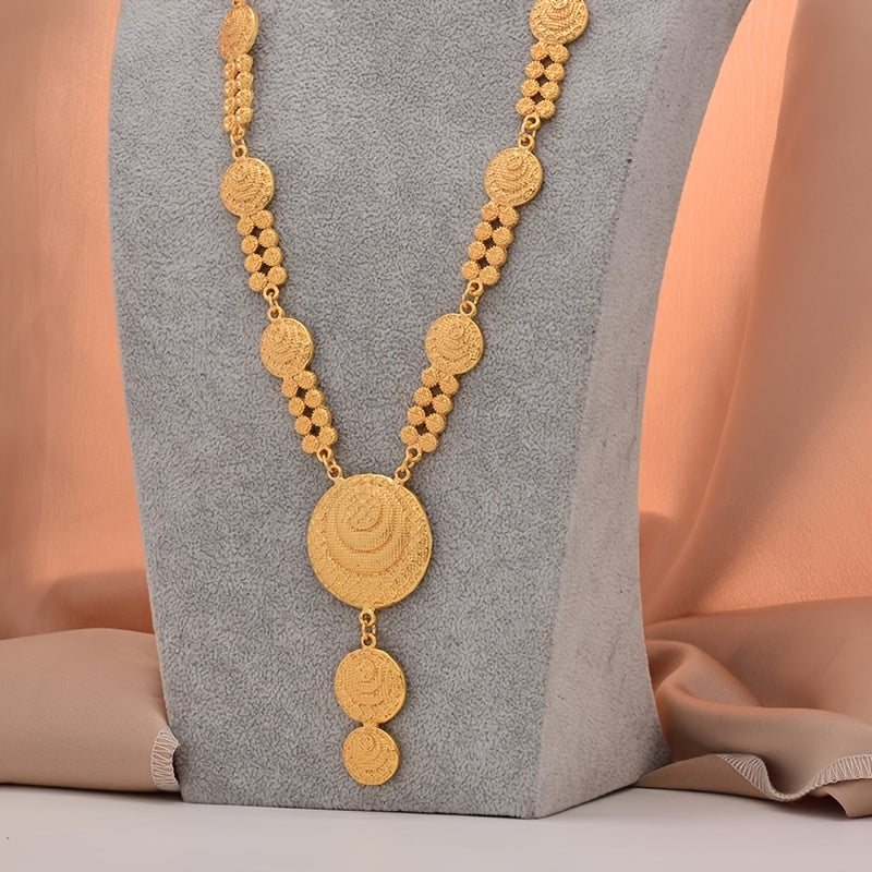 Vintage Copper Jewelry Set Pendant Necklace & Dangle Earrings 24K Plated