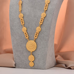 Vintage Copper Jewelry Set Pendant Necklace & Dangle Earrings 24K Plated