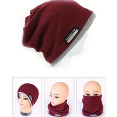 Double Layer Warm Beanie Cap Unisex Solid Elastic Skull Cap