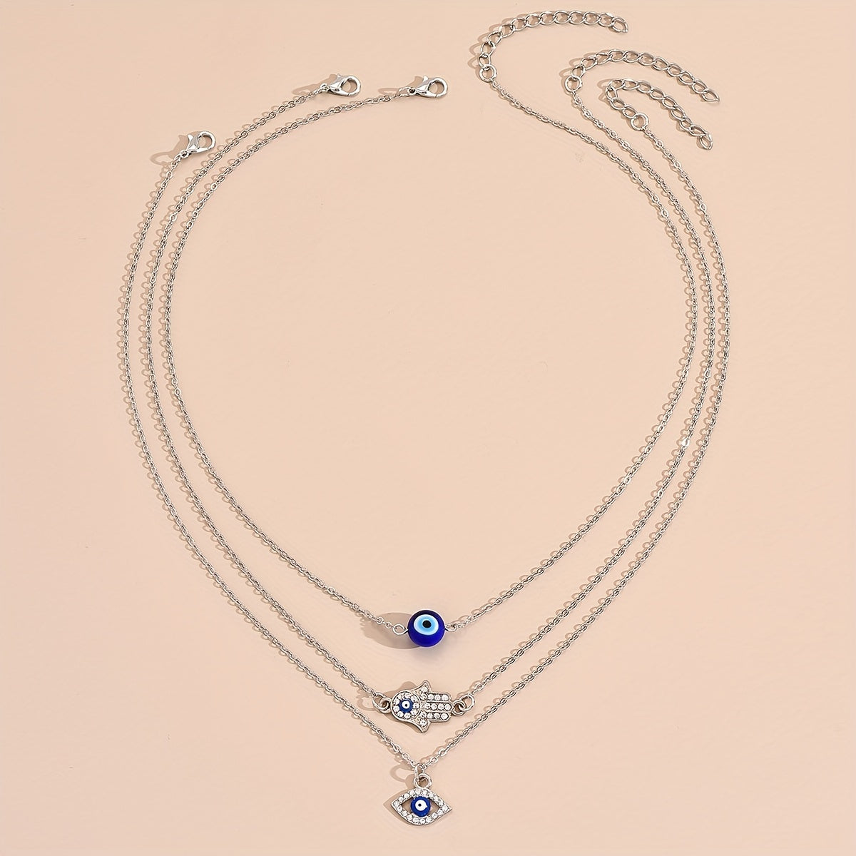 3pcs Evil's Eye Pendant Necklaces Rhinestone Inlaid Neck Jewelry Gift