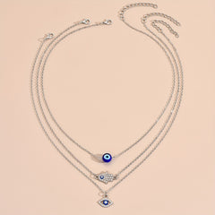 3pcs Evil's Eye Pendant Necklaces Rhinestone Inlaid Neck Jewelry Gift