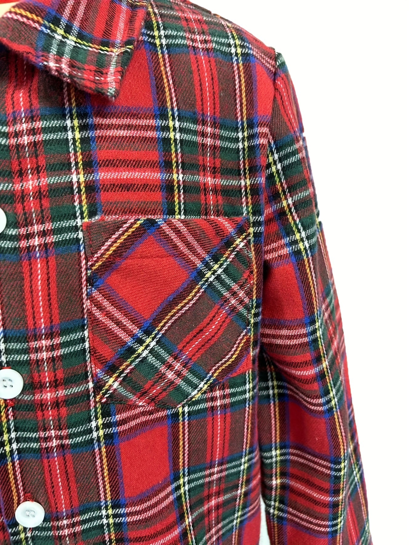Boys Santa Plaid Shirts Long Sleeve Button Down Tops Spring Fall Outwear