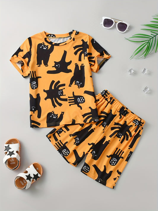 2pcs Boys Cartoon Graphic T Shirts & Shorts Set Kids Summer Clothes