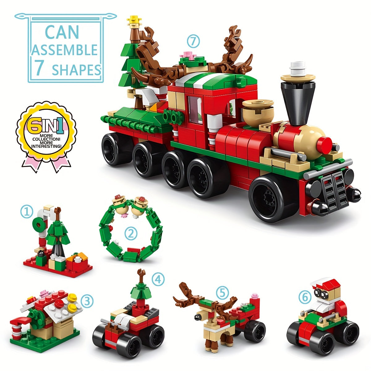 6 In 1 Christmas Train Building Blocks Educational Toys DIY Model Christmas Gift
