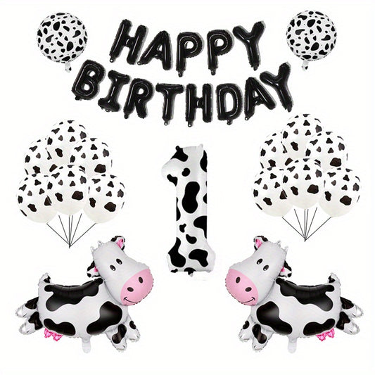 Farm Animal Theme Birthday Party Decoration Set - Cow Print Balloon Set