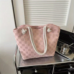 Plaid Embossed Tote Bag Large Capacity Shoulder Bag Hobo Handbag